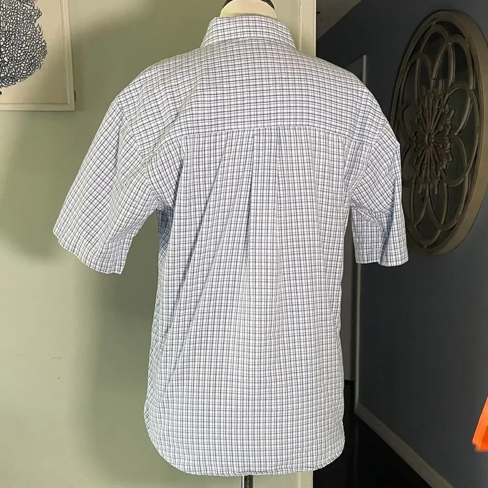 Haggar Men's Light Blue Plaid Button Down Shirt